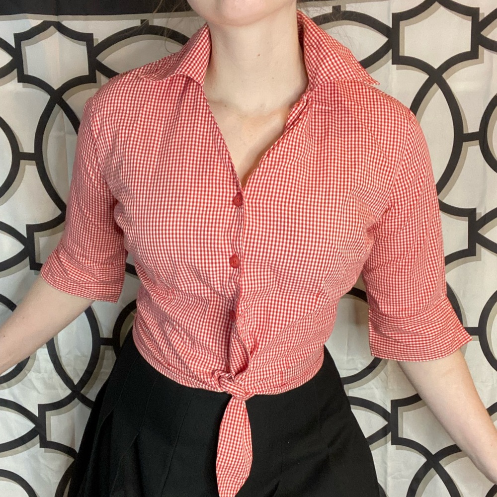 Button up country girl red plaid shirt